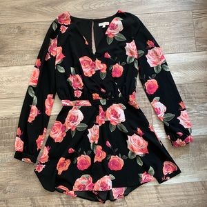 Gianni Bini Long-sleeve floral romper w/ open back